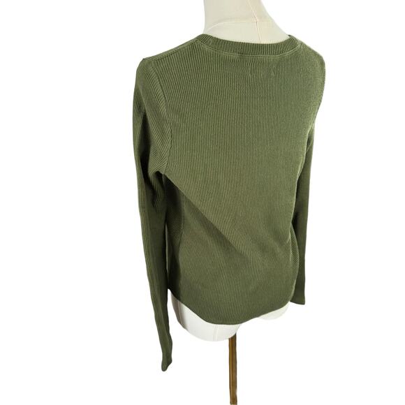 Madewell Green Asymmetrical Hem Top Ribbed Long Sleeve  Bohemian Versatile Small - Picture 5 of 15
